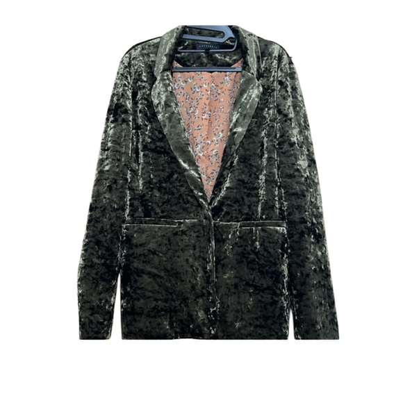 SANCTUARY by ANTHROPOLOGIE Green Blazer with Velvet Texture & Floral  SZ Small - Picture 15 of 16